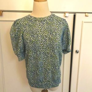 Anthropologie T. La puff sleeve sweatshirt in green cheetah print. Comfy.